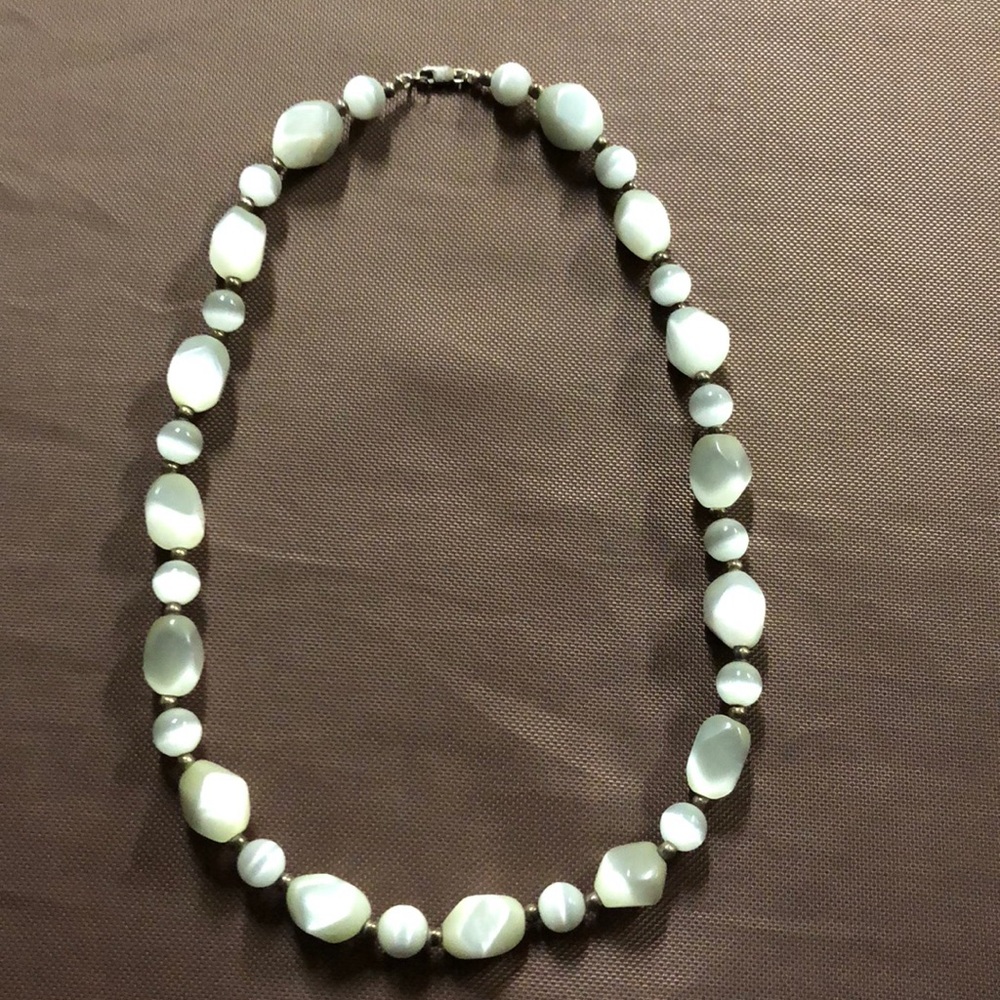 Vintage 16 inch selenite necklace. HAND CUT AND POLISHED SELENITE STONES